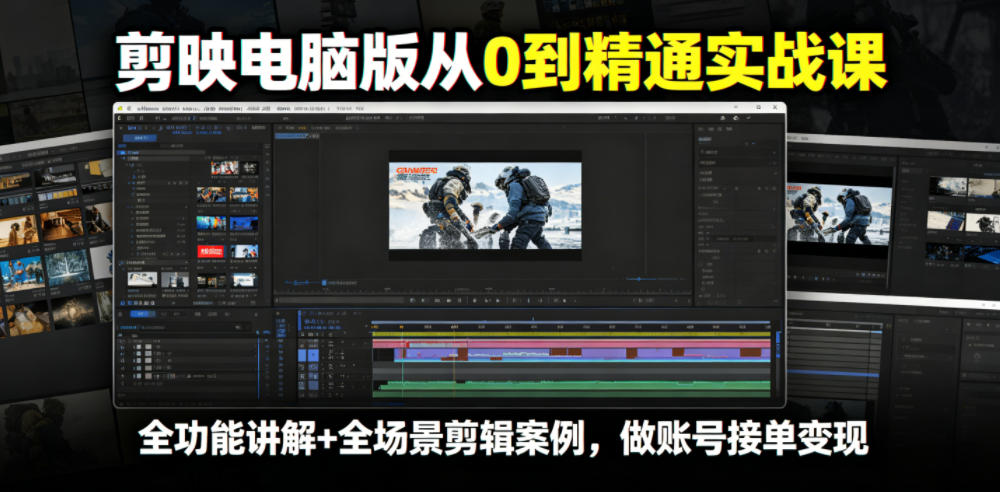 剪映从0到精通实战课，全功能讲解+全场景剪辑封面